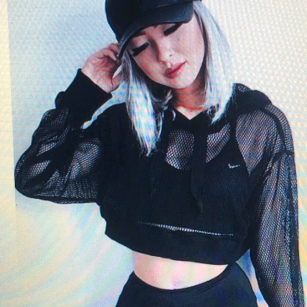 Shein Black Mesh Cropped Long Sleeve…
